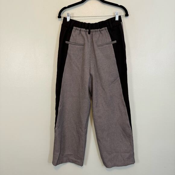 Monartw Trouser Pants Women L Black White Houndstooth Elastic Waist Straight Leg - Picture 2 of 11